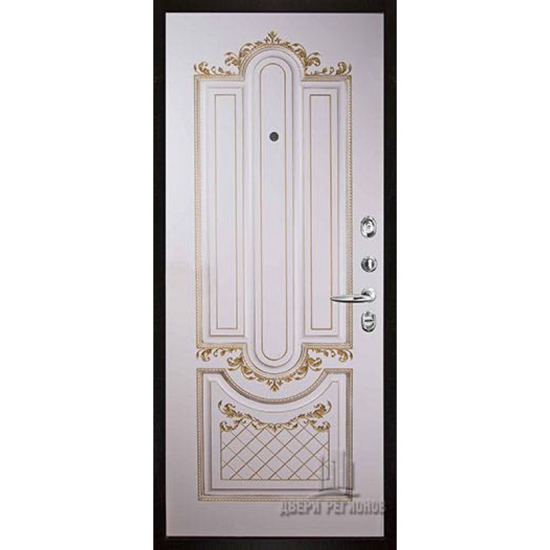 Двери регионов - Дверь входная взломостойкая Сенатор ПЛЮС SOLID, цвет мерый нубук soft, панель - александрия цвет эмаль слоновая кость/патина золото