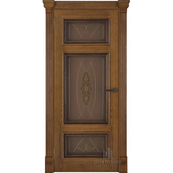 Дверь межкомнатная Мадрид витраж Мираж (широкий фигурный багет) дуб patina antico остекленная