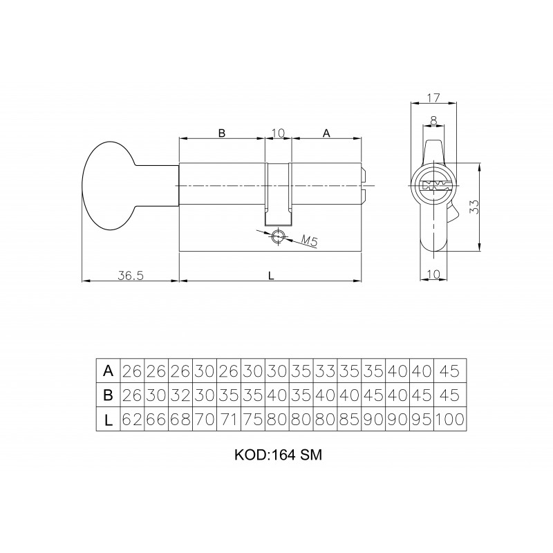 KALEKILIT - Цилиндровый механизм Kale kilit (Кале килит) с вертушкой 164 SM/70 (30+10+30) mm упк.БЛИСТЕР латунь 5 кл.