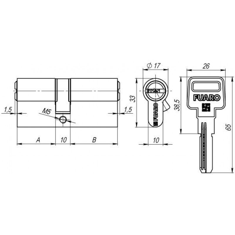 FUARO - Цилиндровый Fuaro (Фуаро) механизм R600/70 mm-BL (30+10+30) PB латунь 5 кл. БЛИСТЕР
