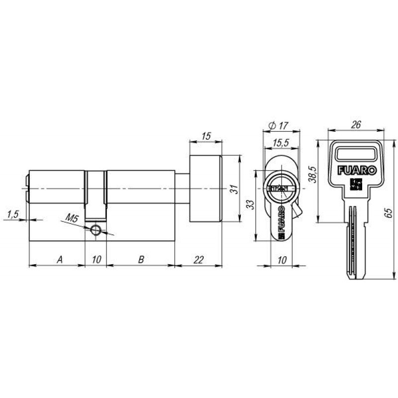 FUARO - Цилиндровый Fuaro (Фуаро) механизм (R602/70) R6002Knob70(30+10+30) CP хром 5Key с вертушкой