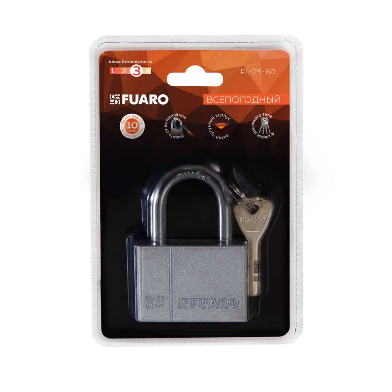 FUARO - Замок Fuaro (Фуаро) навесной PL-PROTEC-2560 4 fin key (PL-2560) фин. /блистер