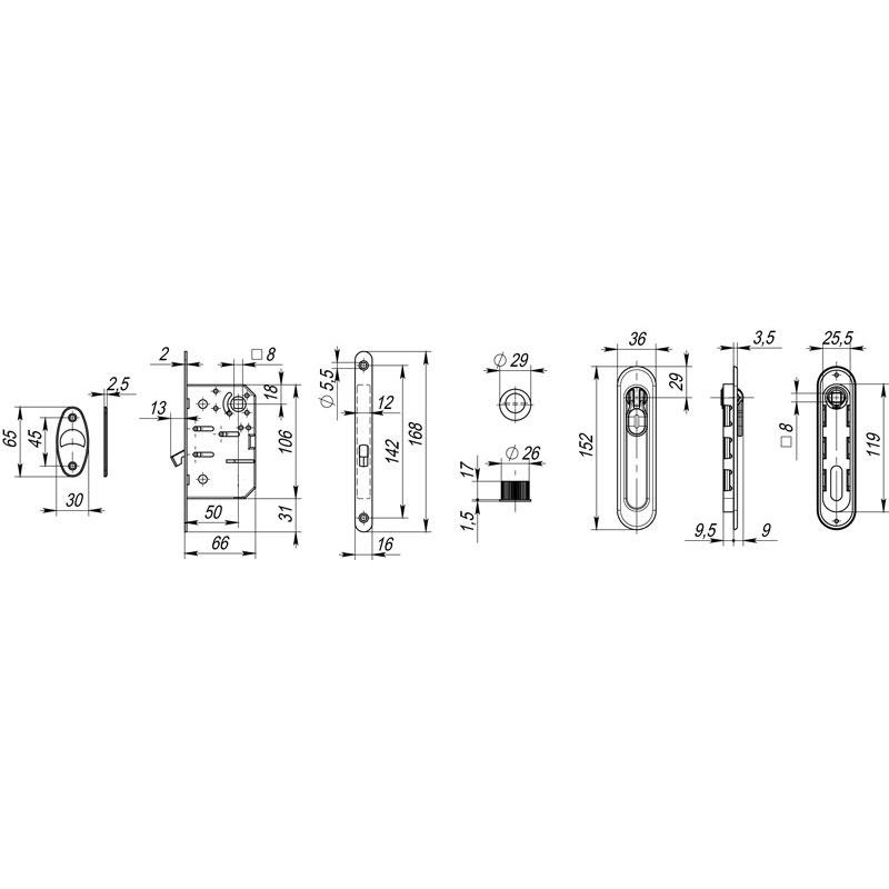 ARMADILLO - Набор Armadillo (Армадилло) для раздвижных дверей SH.LD152.KIT011-BK (SH011-BK) AB-7 бронза