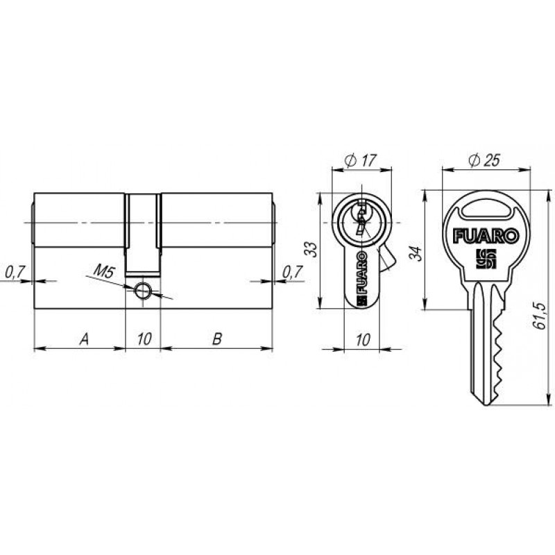FUARO - Цилиндровый Fuaro (Фуаро) механизм (R300/60) R3000Key60(25+10+25) AB бронза 5Key
