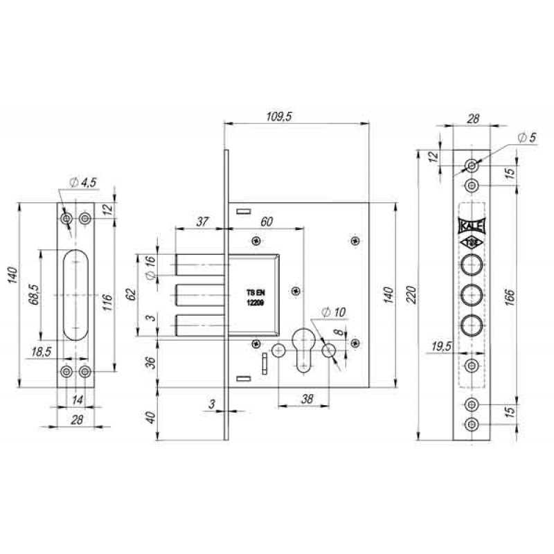 KALEKILIT - Корпус Kale kilit (Кале килит) врезного цилиндрового замка 257 w/b (тех. комплектация)