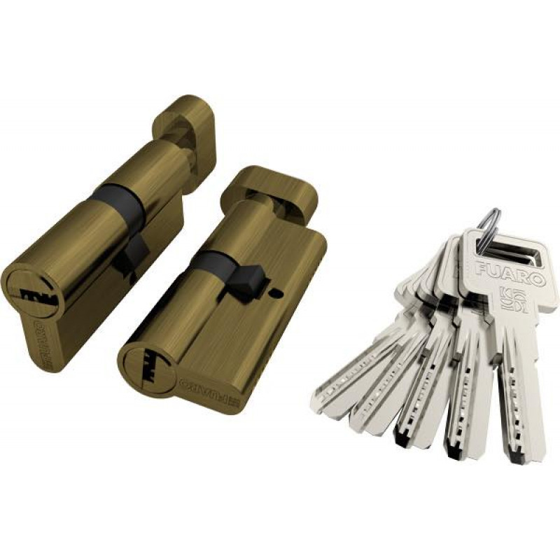FUARO - Цилиндровый Fuaro (Фуаро) механизм (R602/60) R6002Knob60(25+10+25) AB бронза 5Key с вертушкой