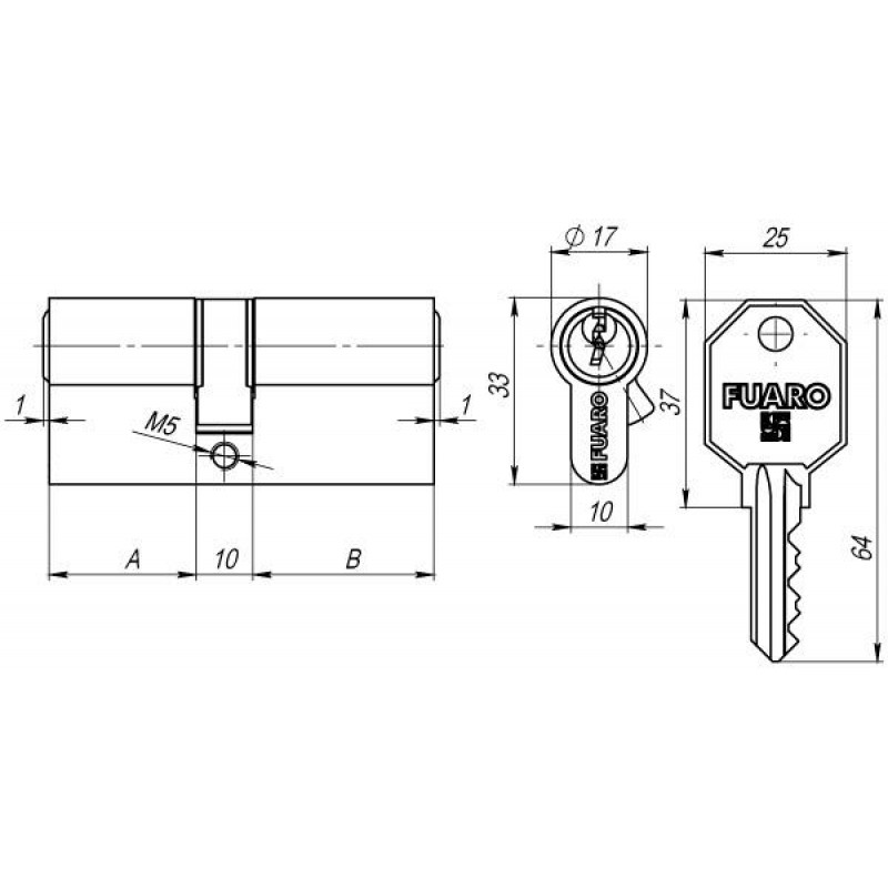 FUARO - Цилиндровый Fuaro (Фуаро) механизм 100 CA 62 mm (26+10+26) CP хром 5 кл.