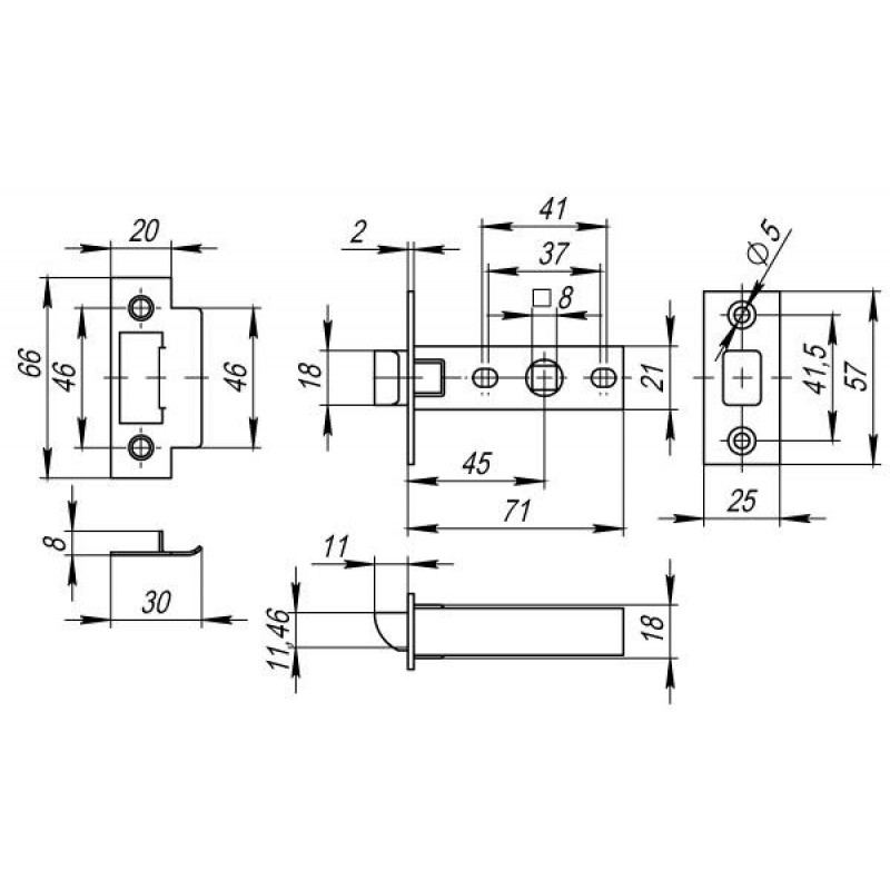 FUARO - Защелка Fuaro (Фуаро) врезная PLASTP12-45-25 (P12-45) AB бронза