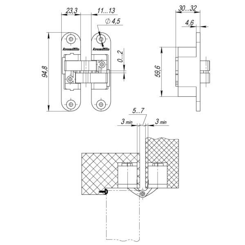 ARMADILLO - Петля Armadillo (Армадилло) скрытой установки U3D4200L CP левая (Architect 3D-ACH 40) хром 40 кг