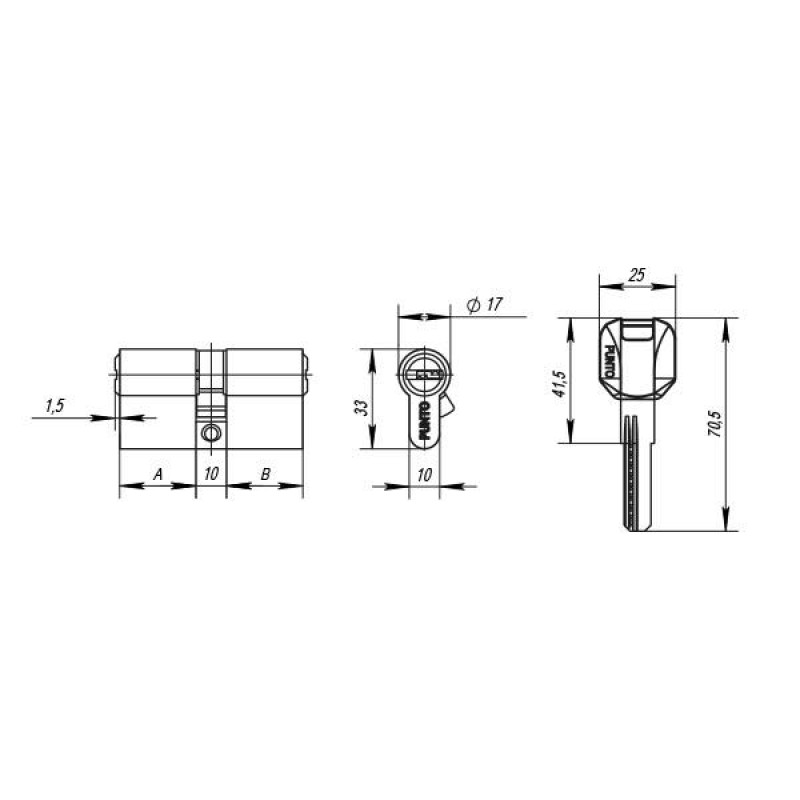 PUNTO - Цилиндровый Punto (Пунто) механизм (Z400/100) Z4000Key100(45+10+45) CP хром