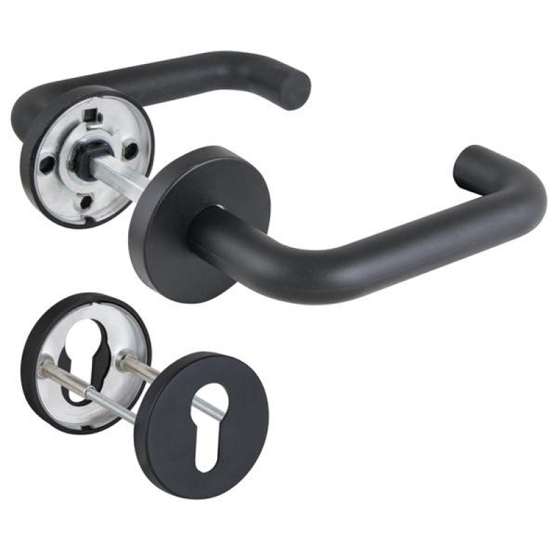 FUARO - Комплект Fuaro (Фуаро) дверных ручек с накладками под цилиндр FR.DH57.0219 NE (DH-0219 NE) 8x140 мм, BL-24 черный