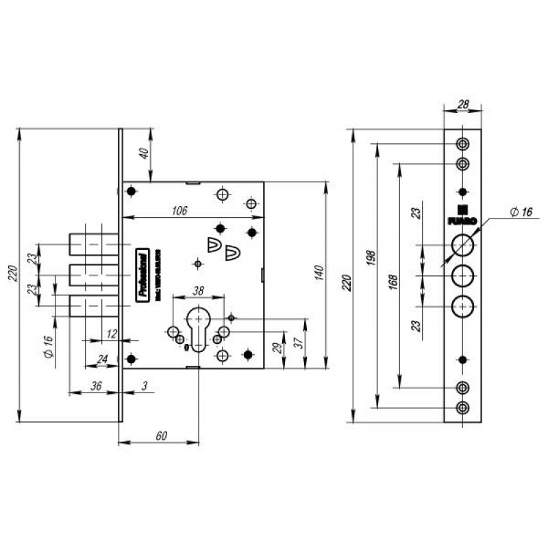 FUARO - Корпус Fuaro (Фуаро) врезного замка MDV25/C-60.00.3R16