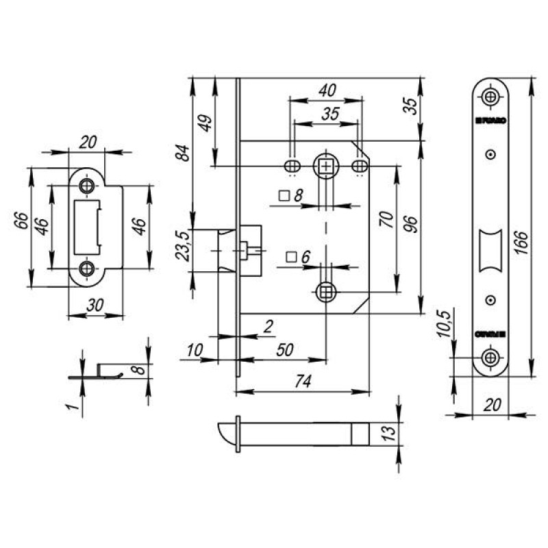 FUARO - Защелка Fuaro (Фуаро) врезная PLASTP82-50 (P82-50) CP хром