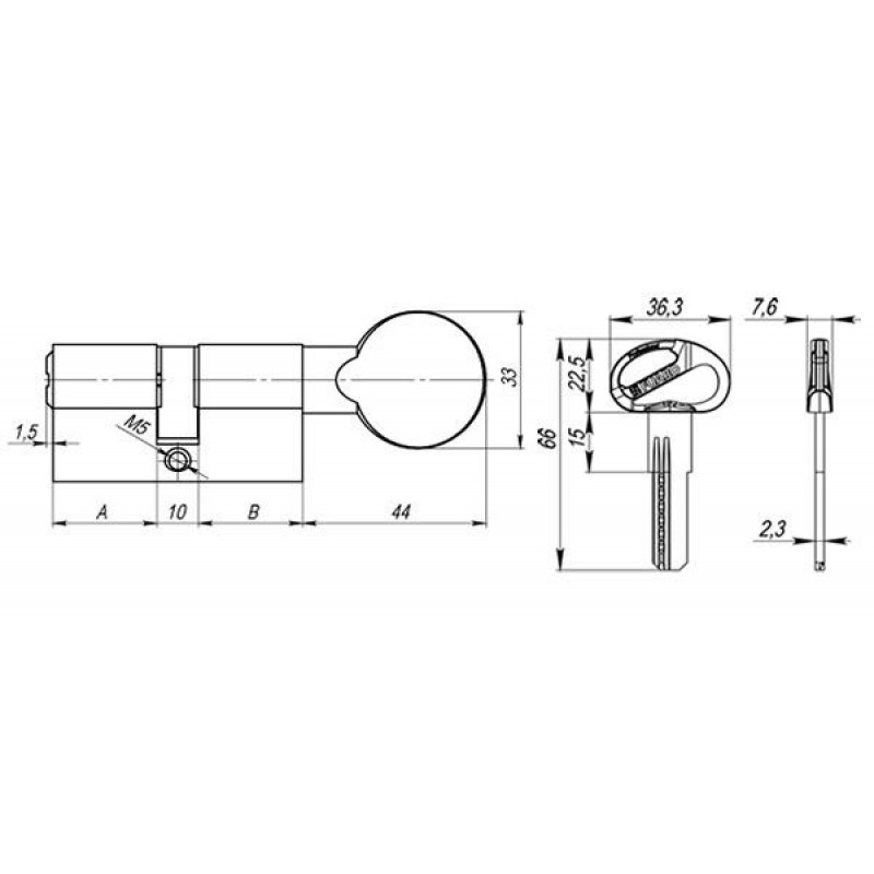 FUARO - Цилиндровый Fuaro (Фуаро) механизм (D-PRO502/110) D-PRO5002Knob110(55+10+45) CP хром 5Key