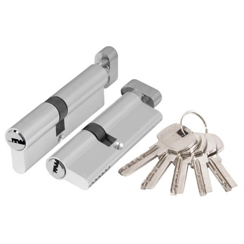 AJAX - Цилиндровый Ajax (Аякс) механизм (AX202/60) AX2002Knob60 (25+10+25) CP хром с вертушкой
