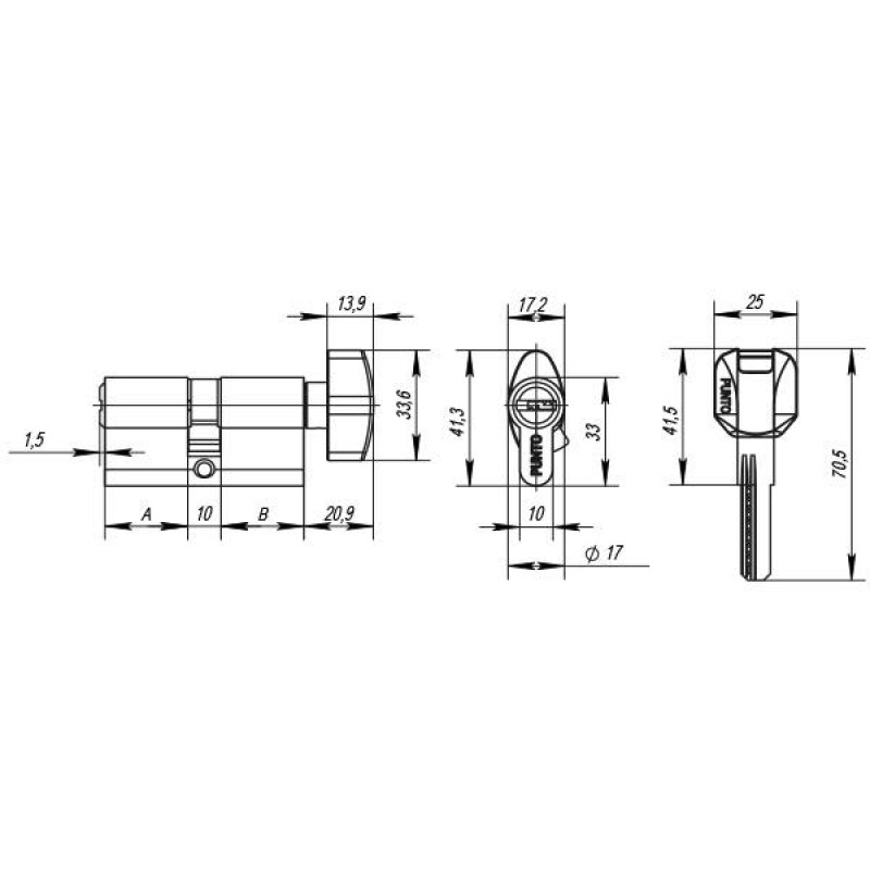 PUNTO - Цилиндровый Punto (Пунто) механизм (Z402/120) Z4002Knob120(55+10+55) с вертушкой CP хром