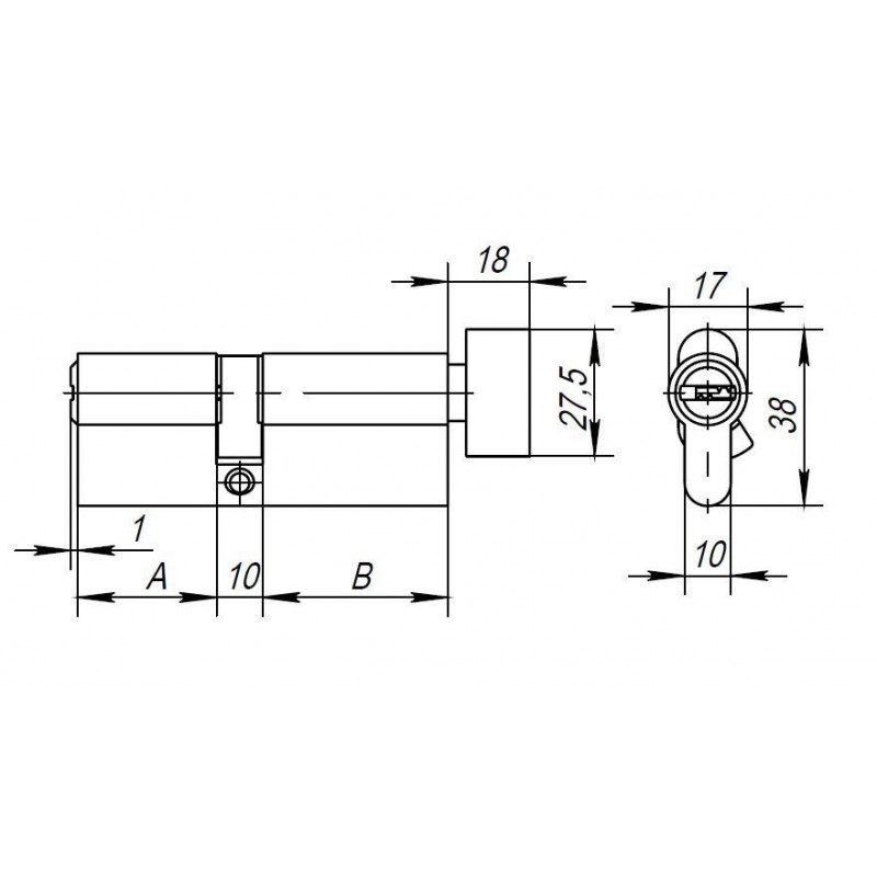 AJAX - Цилиндровый Ajax (Аякс) механизм (AX202/80) AX2002Knob80 (40+10+30) CP хром с вертушкой