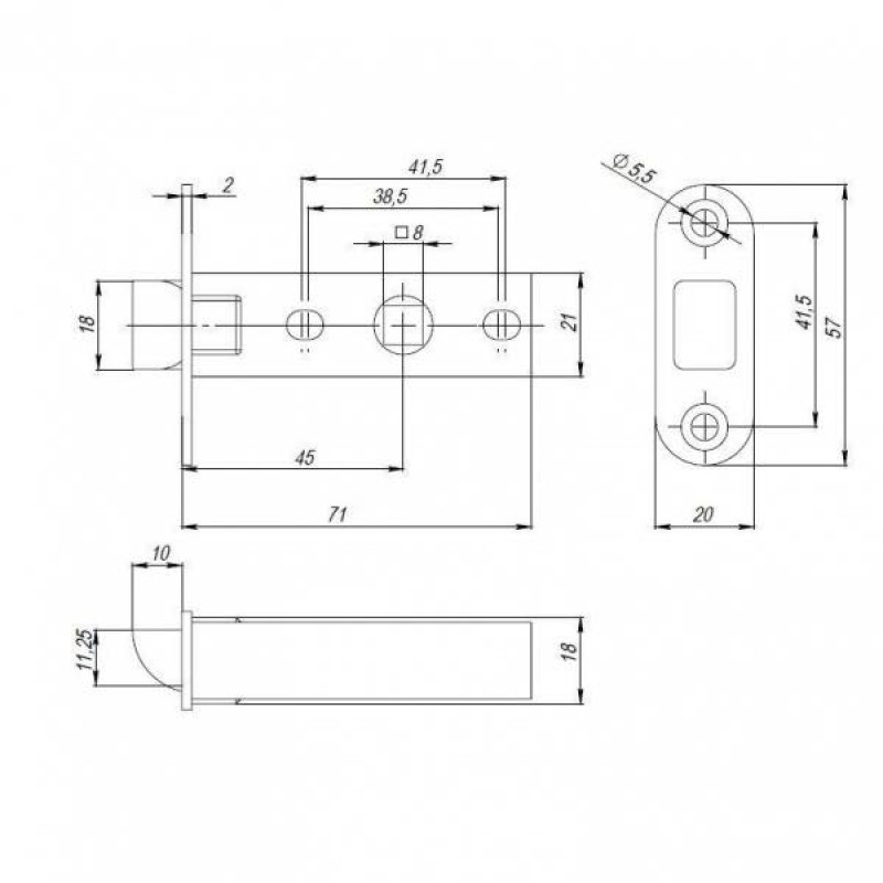 PUNTO - Защелка Punto (Пунто) PLASTPL45-R20 (PL45-R20) (врезная) SN мат. никель упаковка
