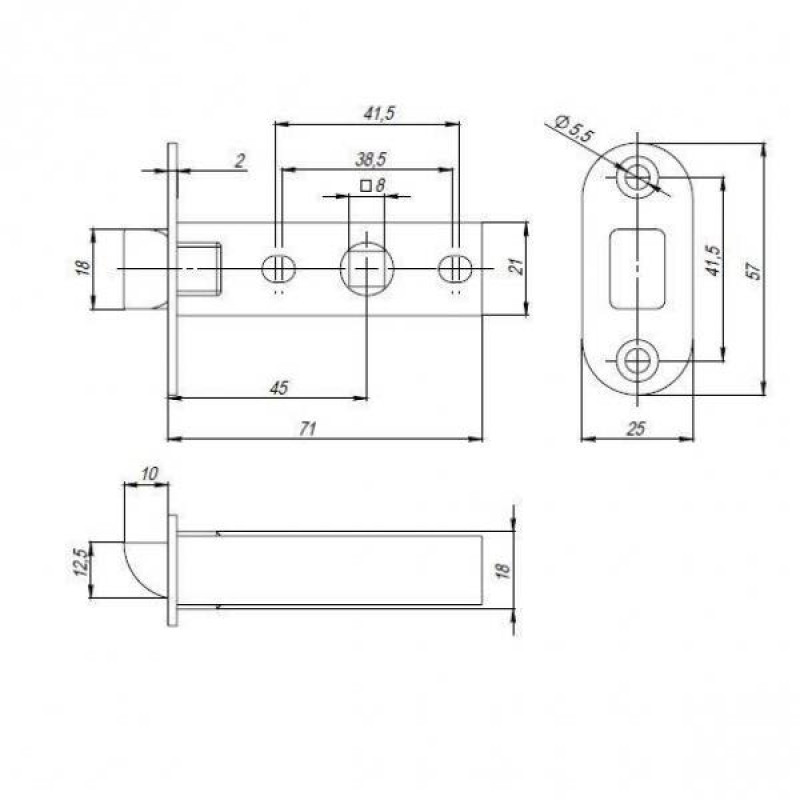 PUNTO - Защелка Punto (Пунто) PLASTPL45-R25 (PL45-R25) (врезная) SN мат. никель упаковка