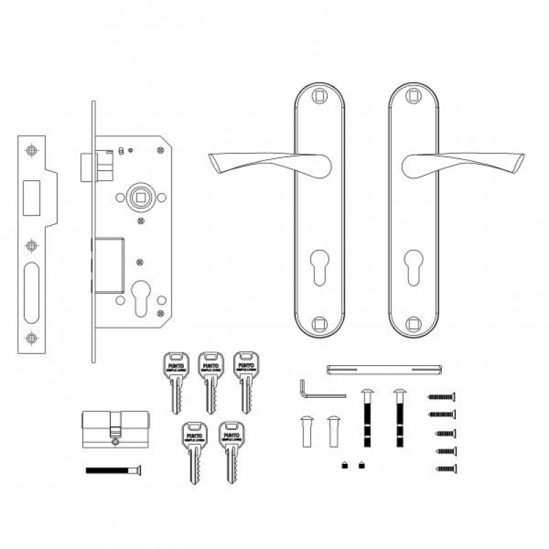 PUNTO - Замок Punto (Пунто) цилиндровый в комплекте с ручкой LOCKSET90.CRONA.4585-3 (KIT P90 4585/3 CRONA) SN мат.никель