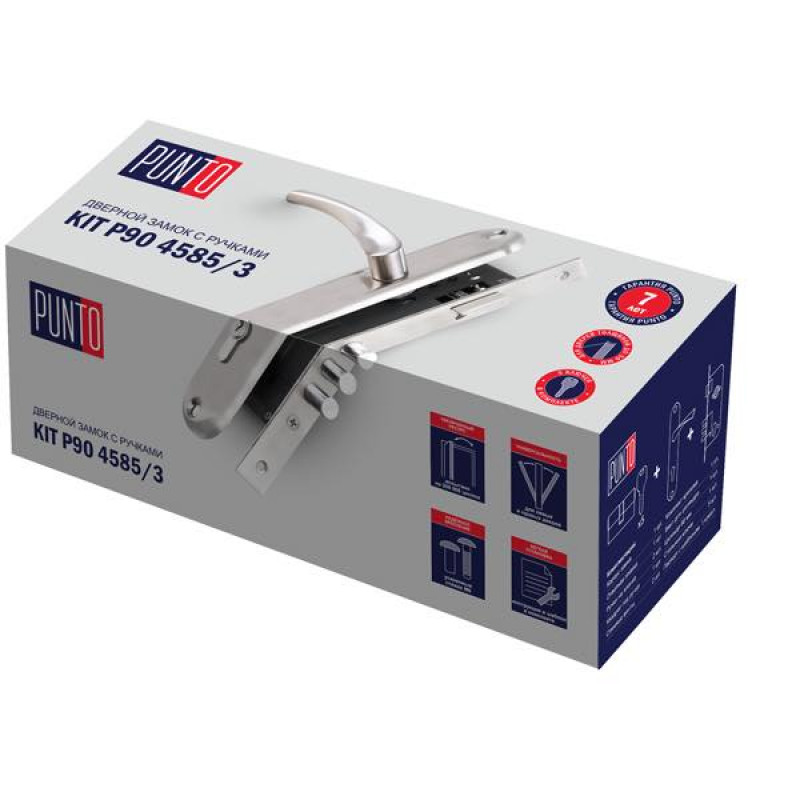 PUNTO - Замок Punto (Пунто) цилиндровый в комплекте с ручкой LOCKSET90.CRONA.4585-3 (KIT P90 4585/3 CRONA) SN мат.никель