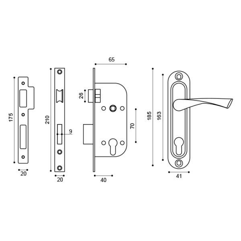 PUNTO - Замок Punto (Пунто) цилиндровый в комплекте с ручкой LOCKSET16.CRONA.4070-1 (KIT P16 4070 CRONA) AB бронза