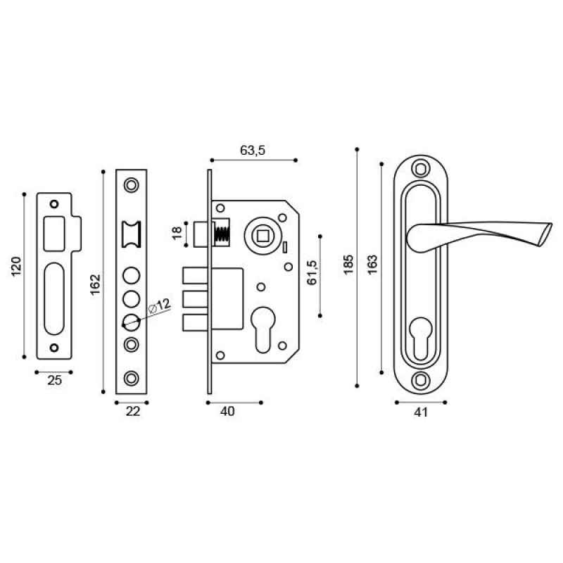 PUNTO - Замок Punto (Пунто) цилиндровый в комплекте с ручкой LOCKSET15.CRONA.4061-3 (KIT P15 4061/3 CRONA) SN мат.никель