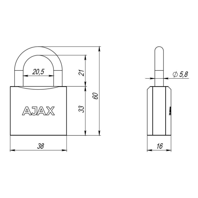 AJAX - Замок Ajax (Аякс) навесной PD-0138 (PD-01-38) 3 key англ. /коробка