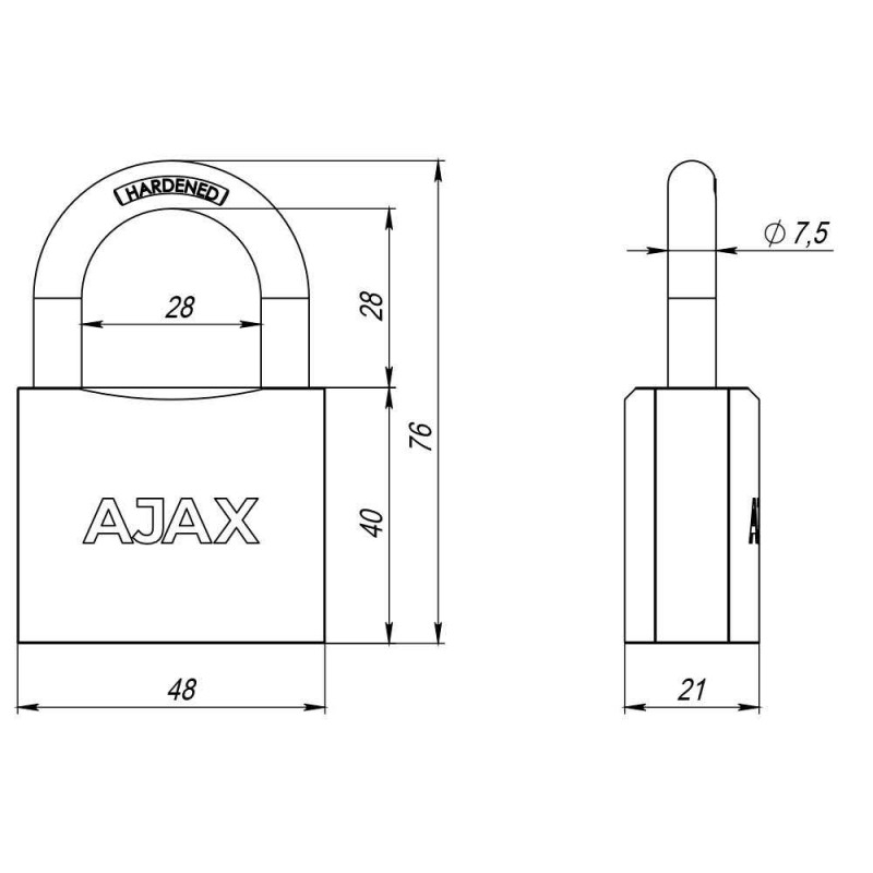AJAX - Замок Ajax (Аякс) навесной PD-0150 (PD-01-50) 3 key англ. /коробка
