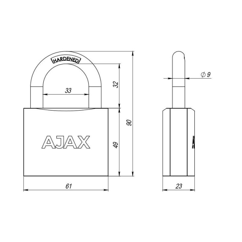 AJAX - Замок Ajax (Аякс) навесной PD-0163 (PD-01-63) 3 key англ. /коробка