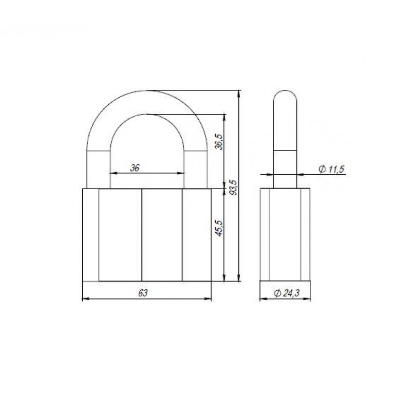 AJAX - Замок Ajax (Аякс) навесной PD-4070 (PD-40-70) 3 fin key /коробка