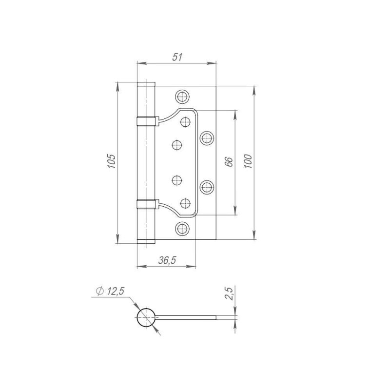FUARO - Петля Fuaro (Фуаро) из нержавейки универсальная без врезки 500-2BB 100x2,5 (INOX 304)