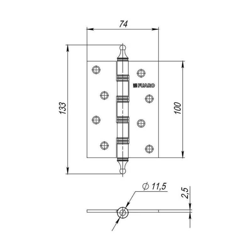 FUARO - Петля Fuaro (Фуаро) универсальная IN4400U/A OS (4BB/A 100x75x2,5) античное серебро
