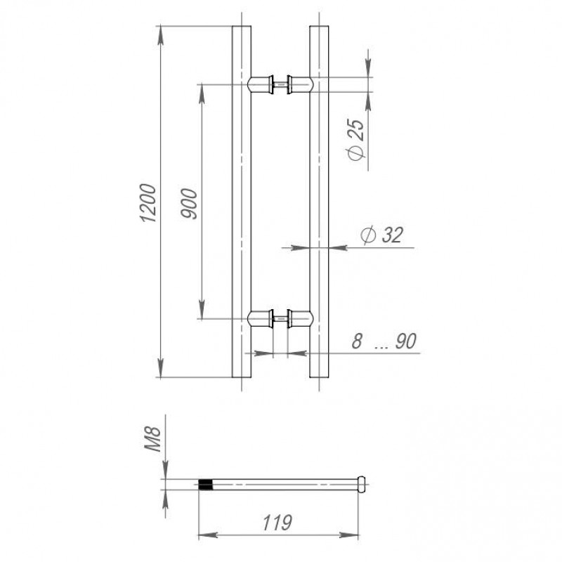 FUARO - Ручка-скоба Fuaro (Фуаро) PULL.PH32/1200.22 INOX 304 (PH-22-32/1200-INOX) BLACK